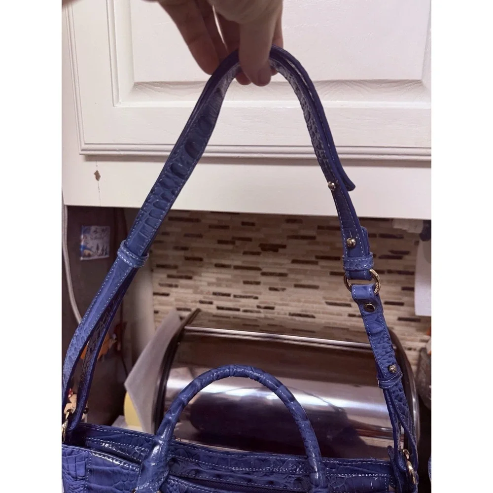 Brahmin Small Lena Satchel Croc Iris Blue Leather Shoulder Handbag Vtg Unused